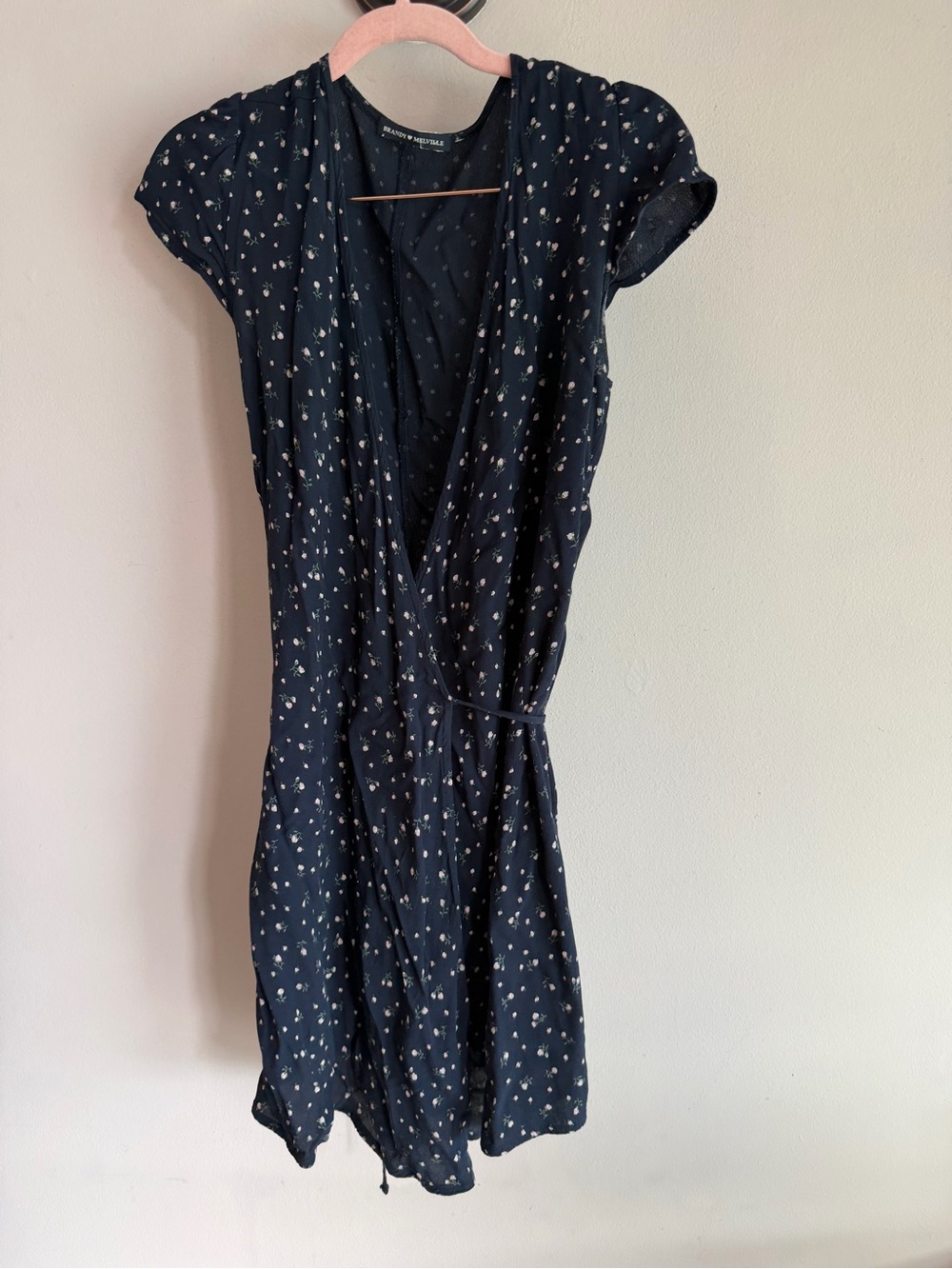 Brandy Melville Robbie Navy Floral Wrap Mini Dress One Size Cottagecore Coquette